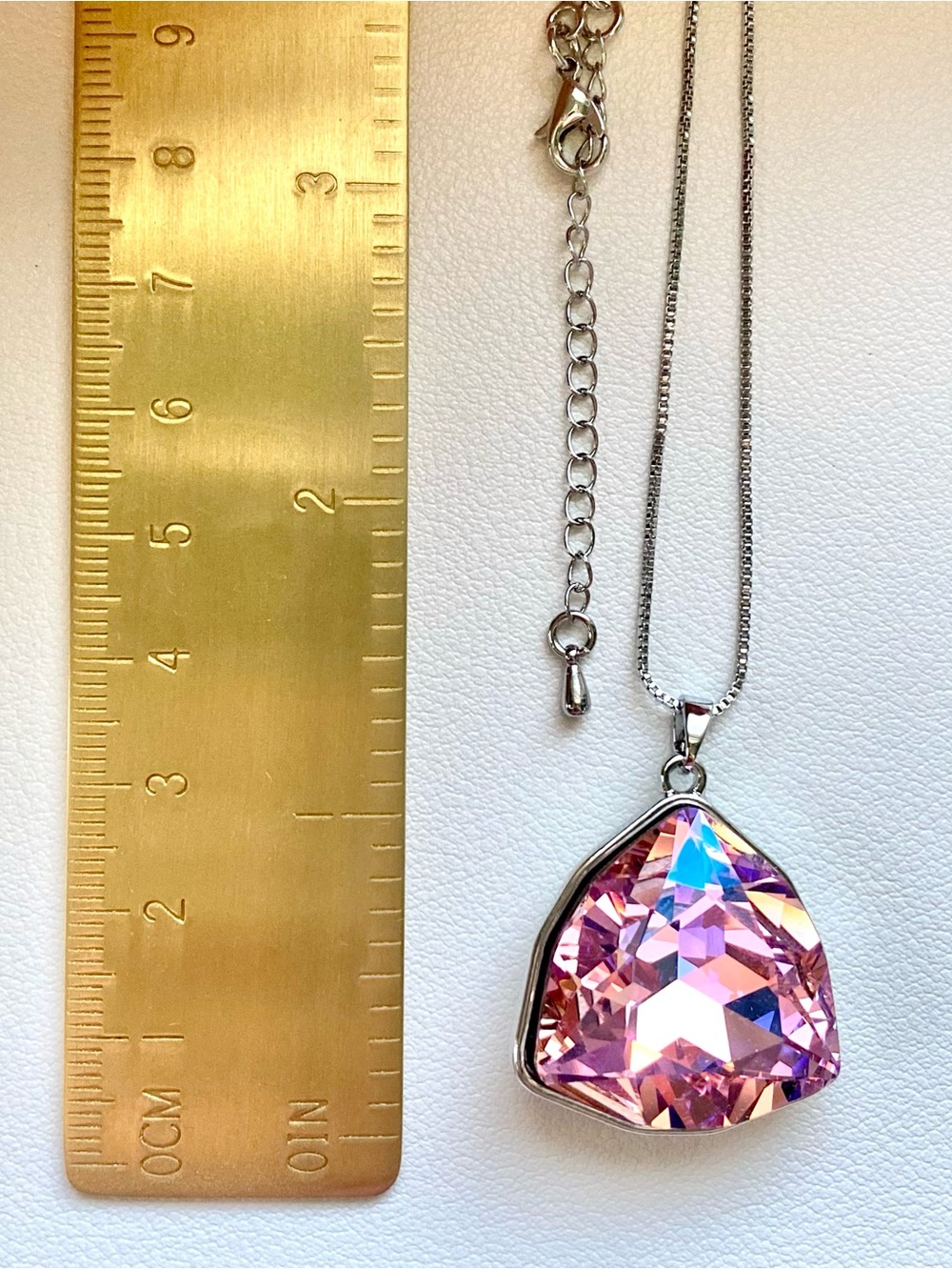 Silver Necklace with Pink Faceted Pendant - Picture 3 of 3
